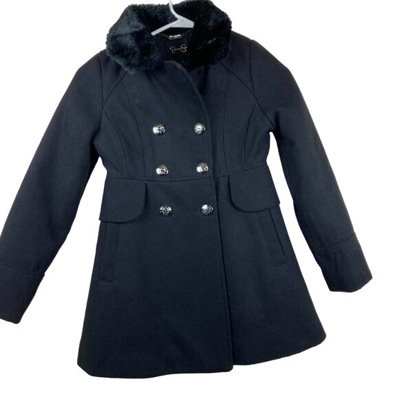 Jessica Simpson Other - Jessica Simpson Girls Sz 10 Black Holiday Dress Coat Faux Fur Collar Christmas